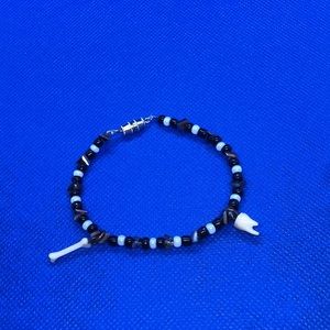 black and white beaded bracelet with bone charms (handmade)